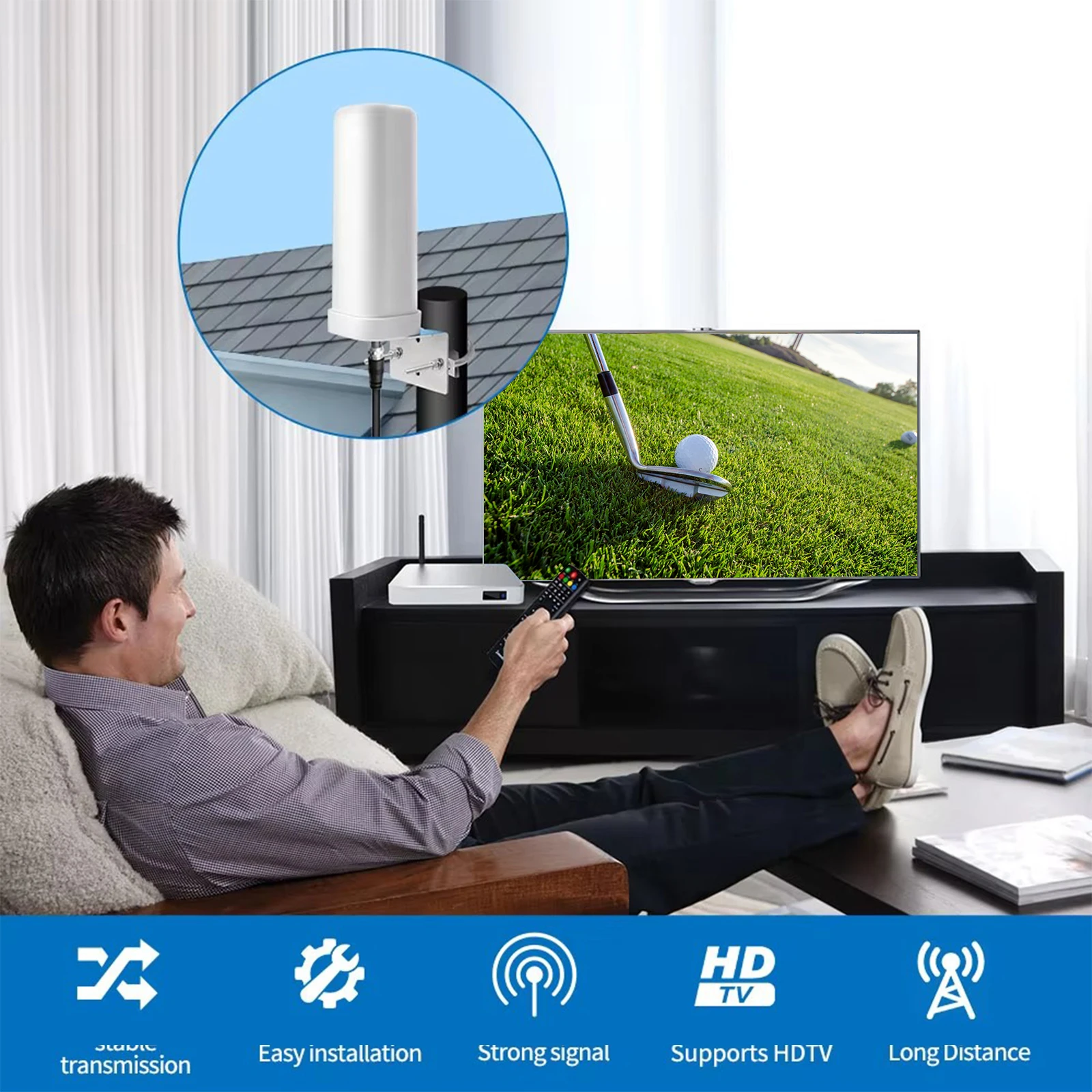 600 Miles Outdoor Digital TV Antenna Wear Resist Signal Amplified TV Antenna HD 4K Digital TV Antenna for HDTV with DAB/FM Radio