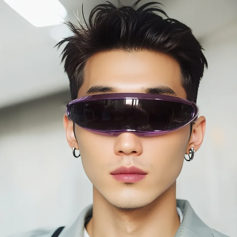 

New Futuristic Narrow Cyclops Sunglasses Laser Eyeglasses UV400 Personality Mirrored Lens Costume Eyewear Men Gafas De Sol