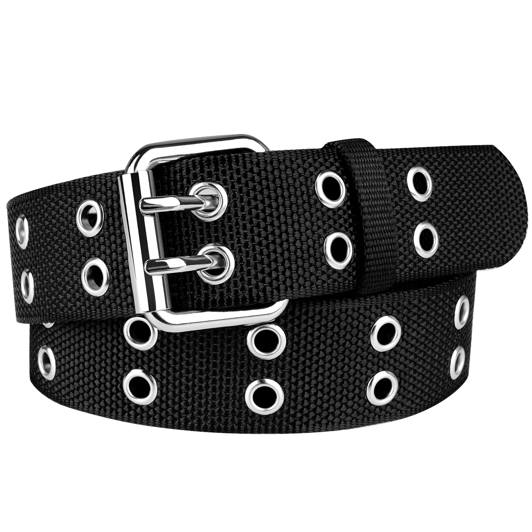 Double Grommet Belt Plus Size 100CM to 170CM Nylon Prong Belts for Women Men