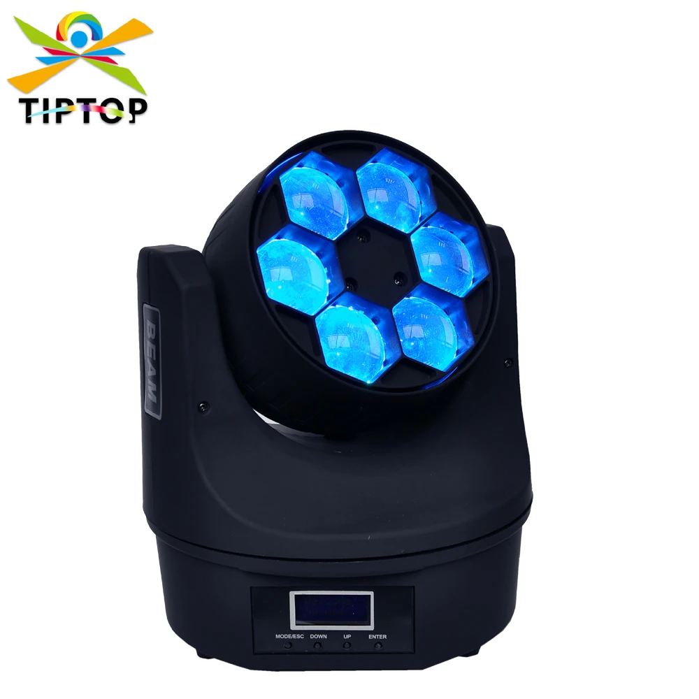 

TIPTOP TP-L671 Endless Rotation Mini Bee Eye 6X15W Led Moving Head Light RGBW 4IN1 Color Mixing DMX 11/14CH Control Stage Clamp