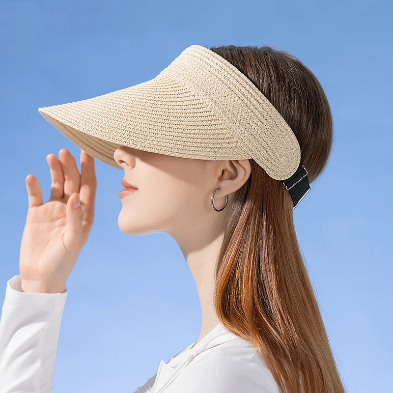 Sombrero de paja con visera grande para mujer, gorra de golf G37, visera al aire libre, visera superior vacía, lengua de pato, primavera y verano