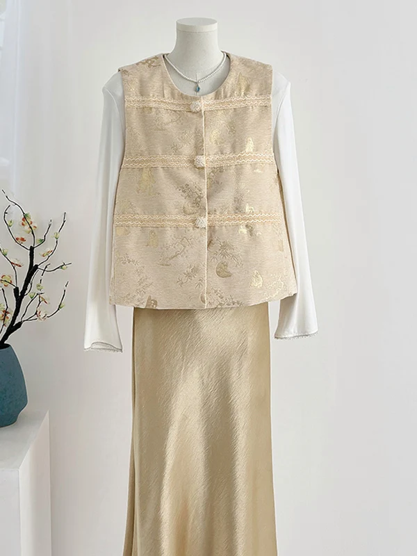 Nieuwe Chinese Sle ronde Ne Svel Vest Herfst 2025, Retro Elegantie Nationale Trend Borduren High-End Gevoel Jaet