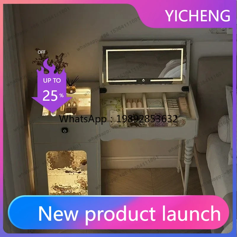 

LYY Simple Girls Glass Vanity Tables Mirror Led Flip Pink Light Bedroom Dressers Makeup Drawers Small Penteadeira Furniture Home