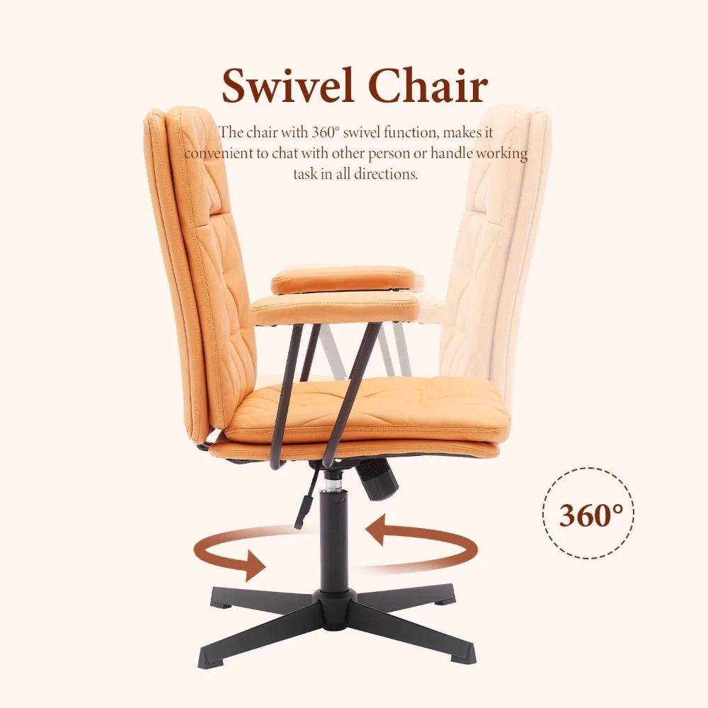 Ergonomic Desk Chair no Wheels Criss Cross Chair Adjustable Home Office Chair with Armrest Executive Swivel Mid Back