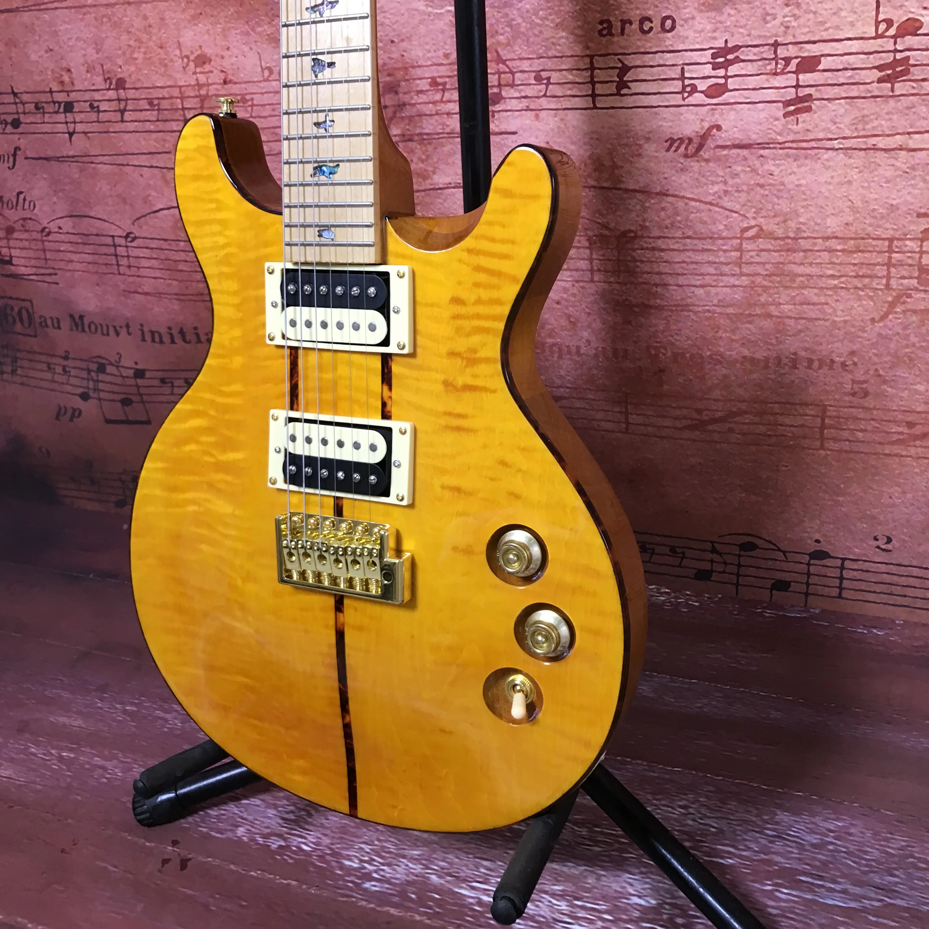 New PRS Tiger Pattern Maple Double Missing Corner DC Electric Guitar Single Shake System Free Shipping