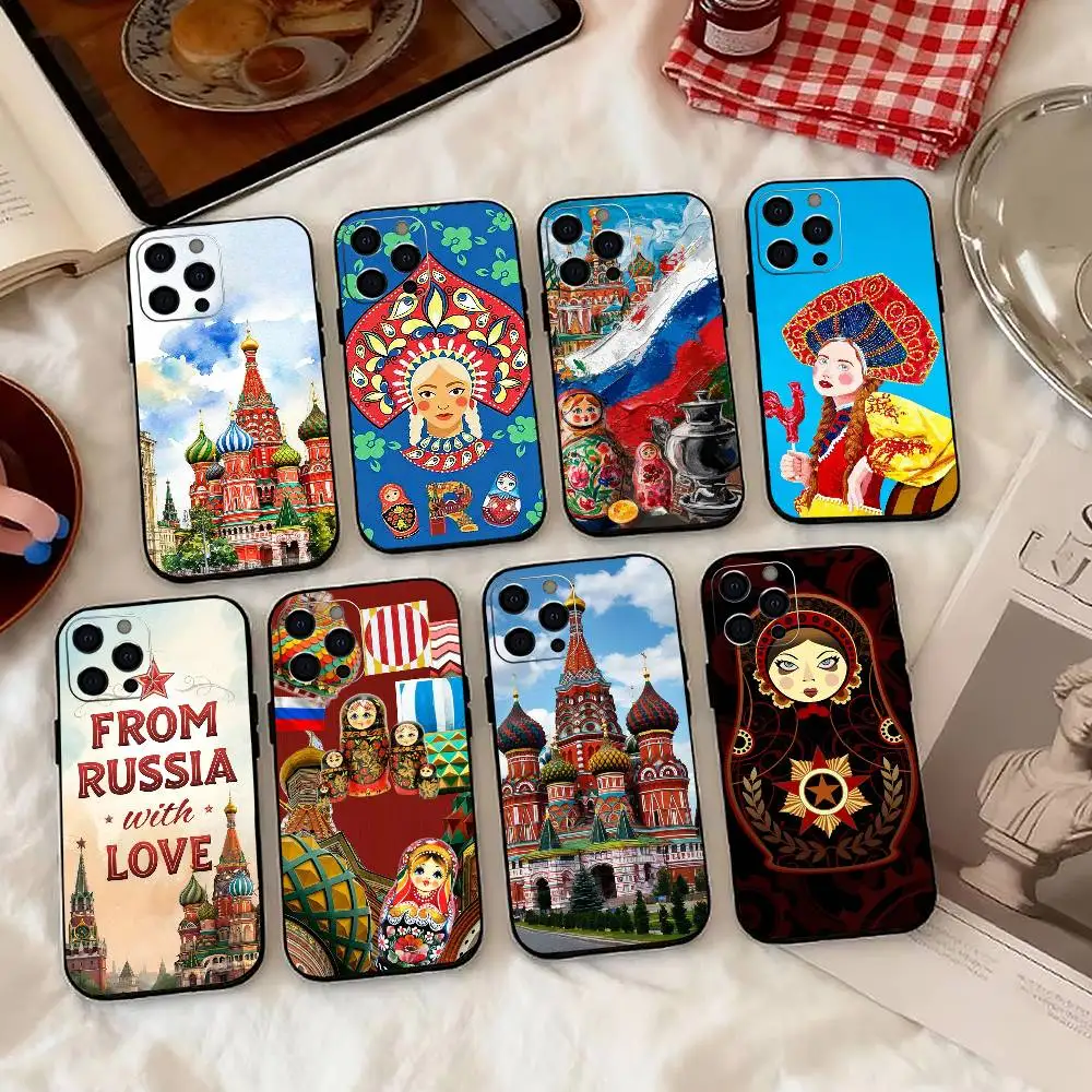 Russian T-Traditional Culture Phone Case For iPhone 17,16,15,14,13,12,11 Plus,Pro Max,XS,Soft Silicone Black Cover