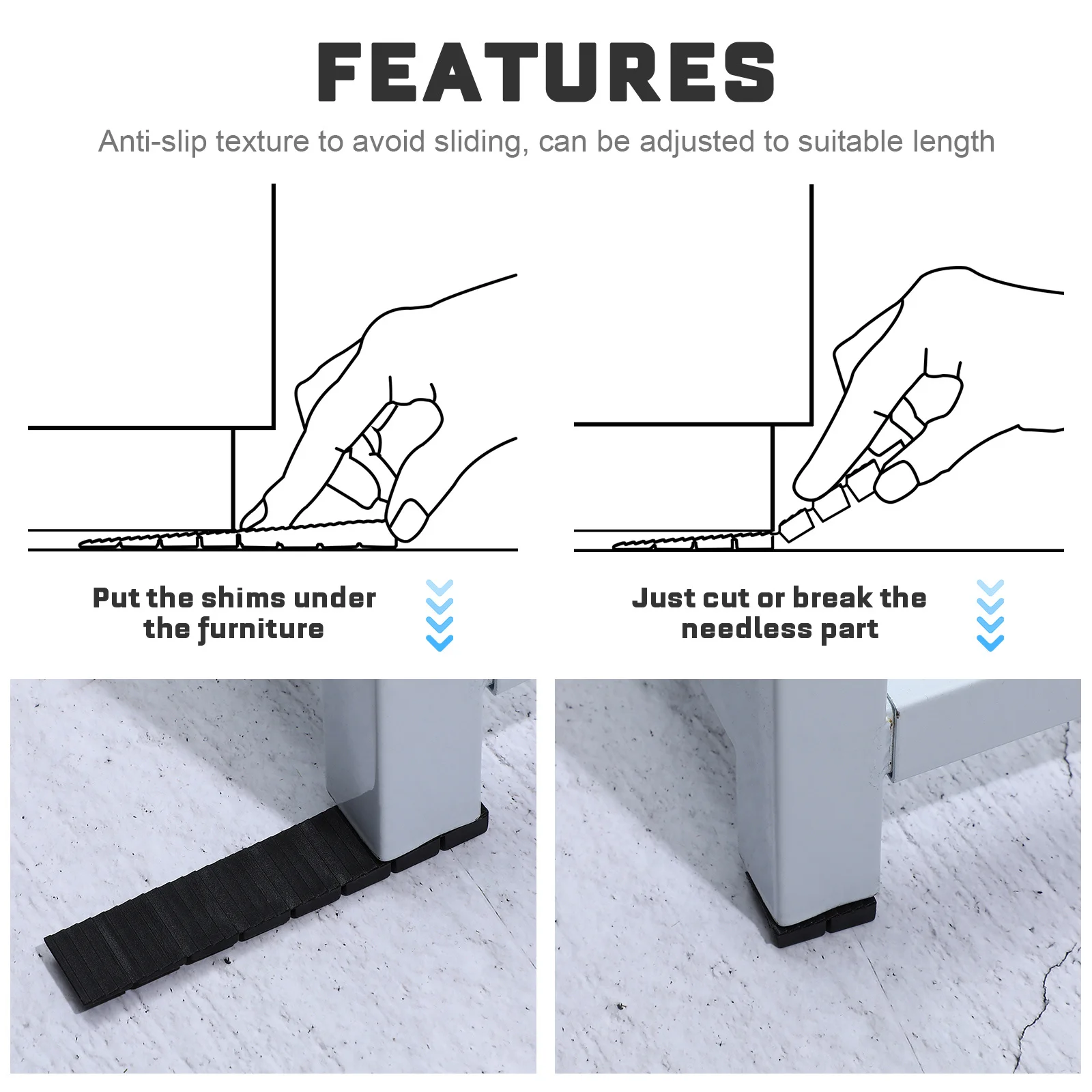 20Pcs Furniture Leveling Shims Assorted Height Plastic Wedges for Furniture Legs Table Stabilizers Floor Leveling Blocks