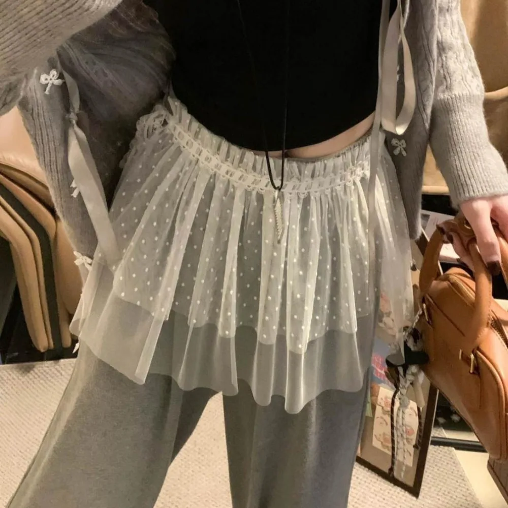 Fashion Lace Up Lace Skirt One-piece Type High Waist Hollow Out Skirt Y2K Fold Through Tied Waist Skirt Women