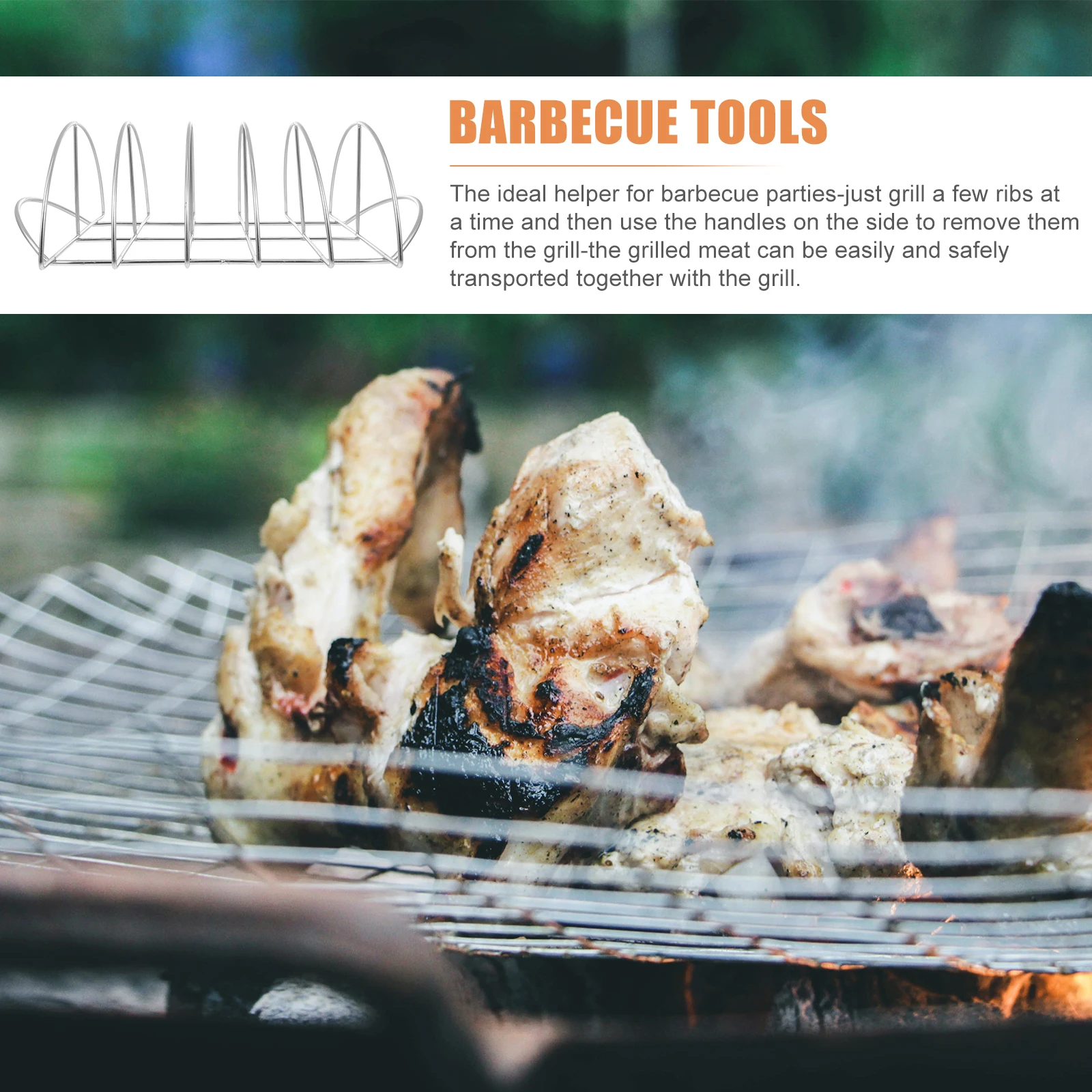 

Portable Bbq Rib Rack Stainless Steel Grilling Shelf Barbecue Stand Outdoor Accessory Durable Lightweight Steak Rack For Home
