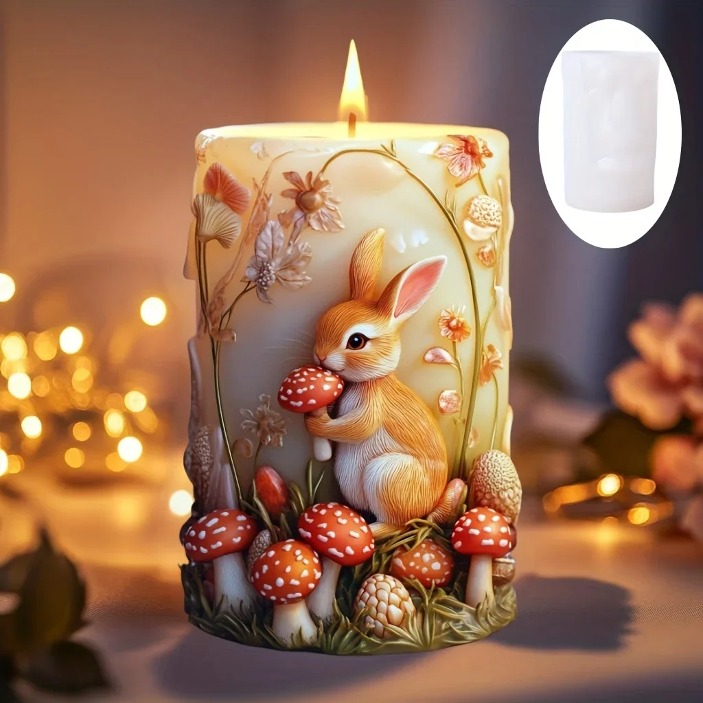 أرنب الفطر بيضة عيد الفصح زهرة مزينة شمعة أسطوانية قالب من السيليكون الأرنب بيضة عيد الفصح الفطر تحت عنوان قوالب الراتنج العمود