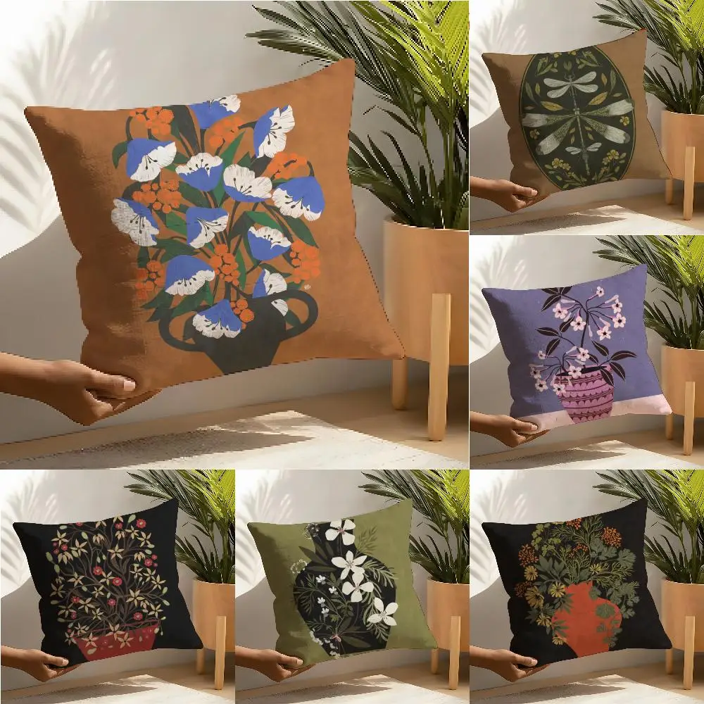 Hot Vintage vase print Pillow Case linen pillow case sofa home decor cushion cover cushion cove