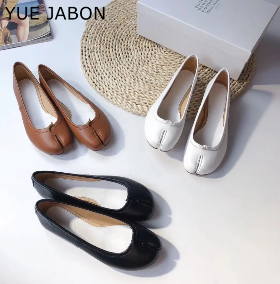 

Split toe candy flats ballet shoes woman slip on loafers soft bottom moccasins real leather single tabi ninja women casual shoes