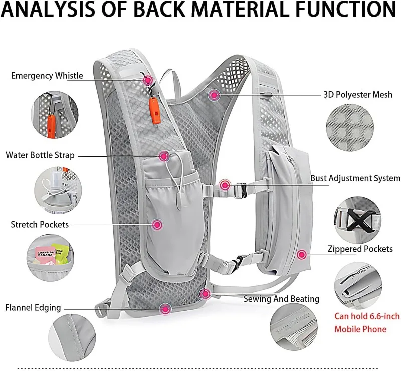 Running Hydration Vest Backpack,Lightweight Insulated Pack for Hiking Trail Running Cycling Race Marathon for Women Men