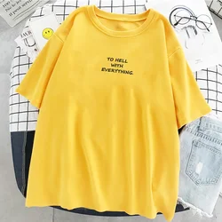 Y2k Women Short Sleeve Yellow T-shirts Loose Harajuku Plus Size Letter Printed Chic Simply All-match Women Korean Style T Shirt