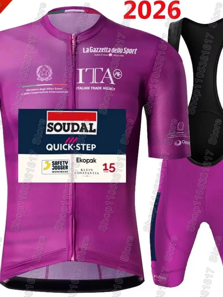 AliExpress NONE 2026 Soudal Quick Step Tour De Italy Purple Cycling Jersey Set Pink Bicycle Clothing Road Bike Shirts Suit Bib Shorts MTB