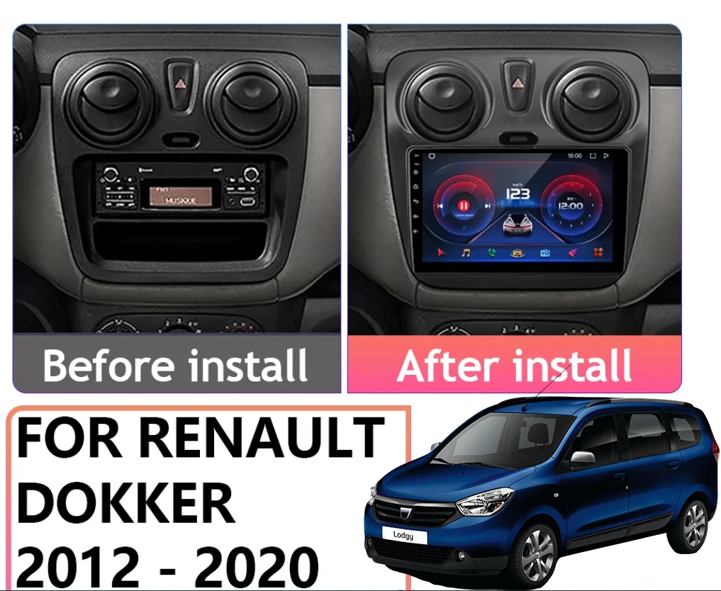 Autoradio sans fil Android 14, Carplay, Stéréo, Unité principale, Lecteur de limitation, Navigation GPS, Renault Lodgy 2021, Dokker 2012 - 2020