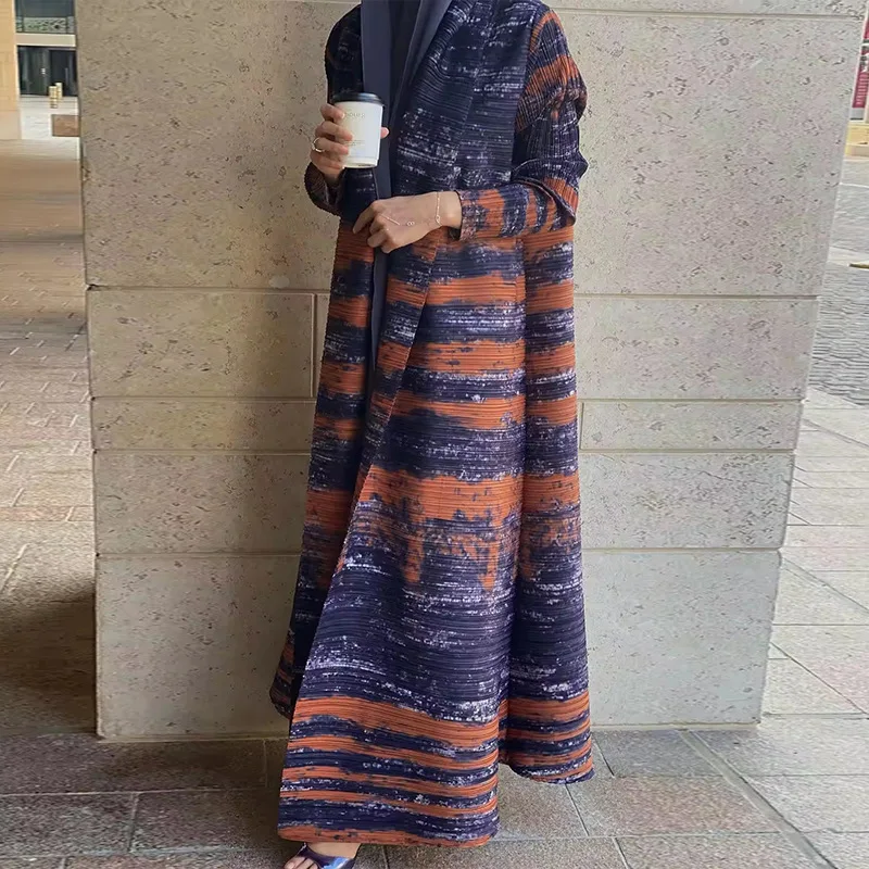 

Modern Miyake Abaya Robe Women's Pleated Dress Printed Long Elegant Islamic Prayer Clothing No Ironing Lightweight Fabric 04