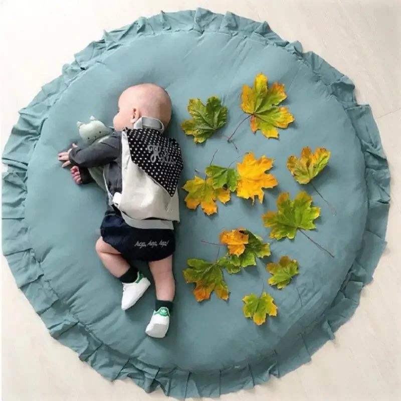 INS Round Baby Play Mat Solid Color Lace Crawling Mat Kids Play Game Carpet Cushion Children Room Decorative Blanket