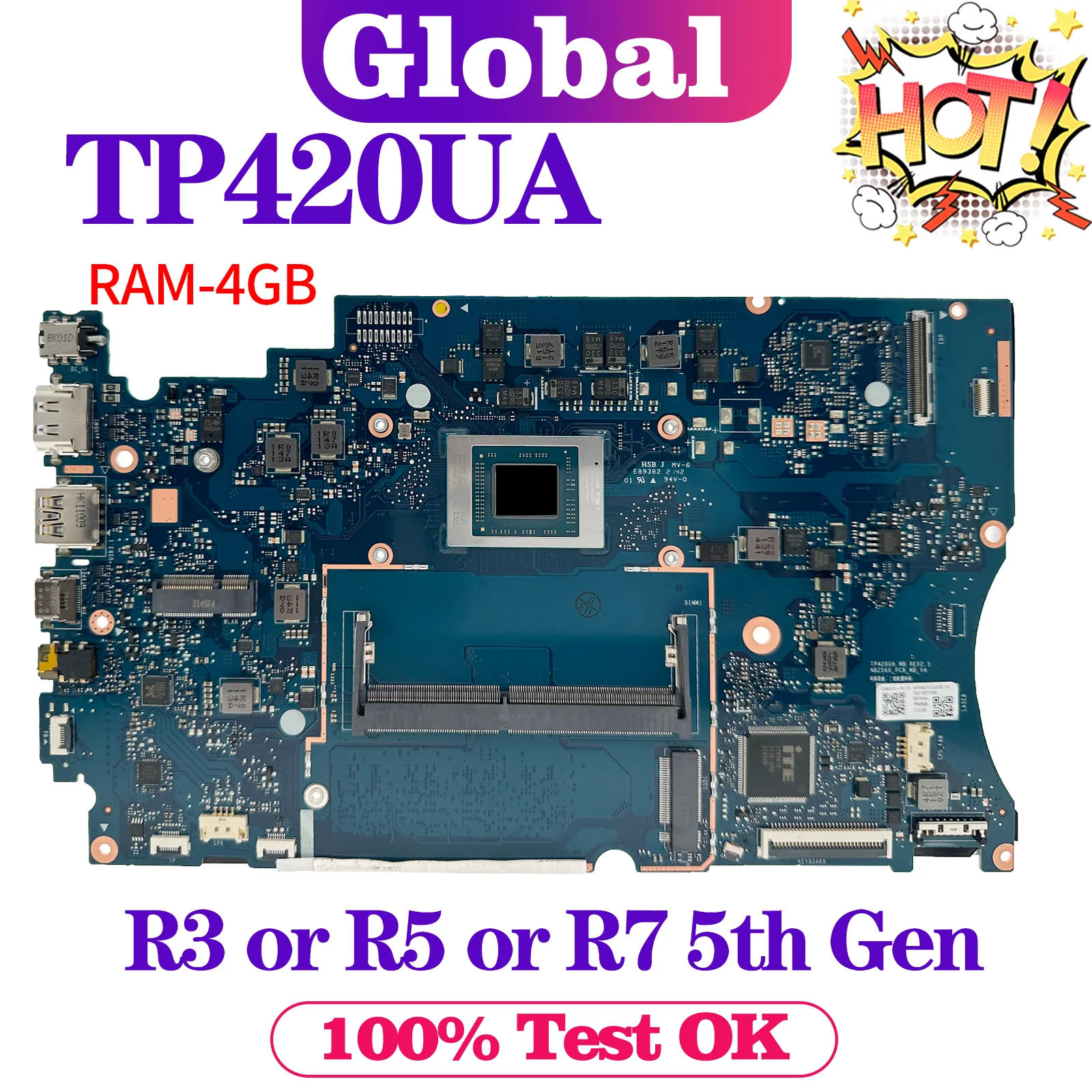 KEFU TP420UA Mainboard For ASUS J420UA TP420U TM420UA Laptop Motherboard R3 R5 R7 5th Gen RAM/4GB