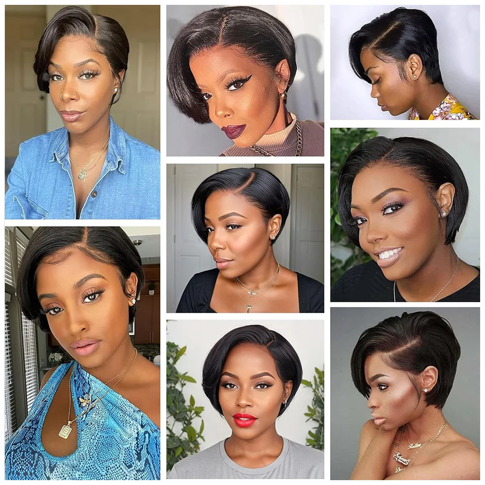 Short Pixie Cut Lace Front Wigs Human Hair 13X4 Straight Lace Human Hair Wigs For Black Women Wear And Go Glueless Wigs 180%