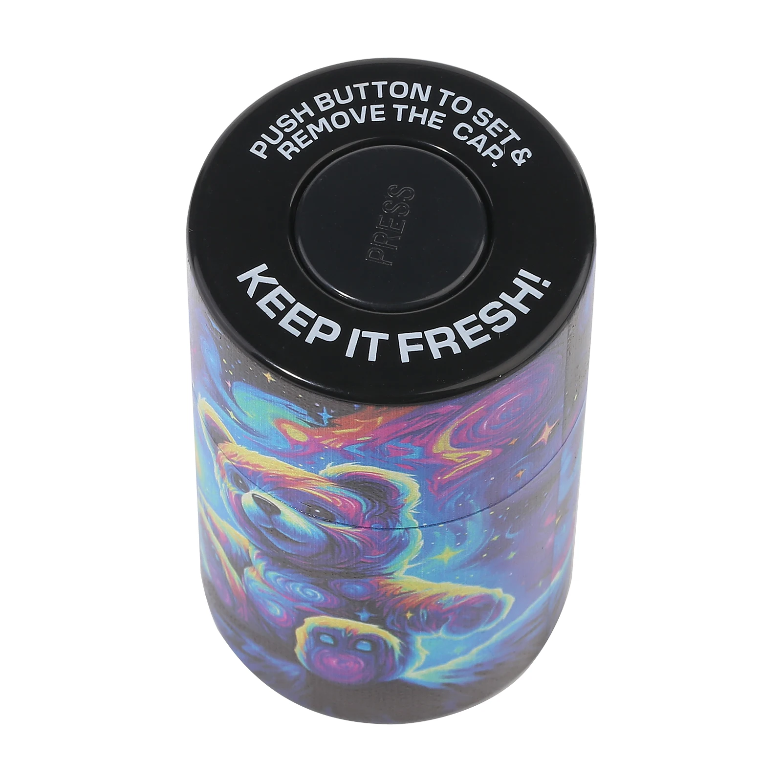 Plastic Air Tight Can-Stash Vacuum Sealed Spice, Tobacco Jar with Tie Dye Skull