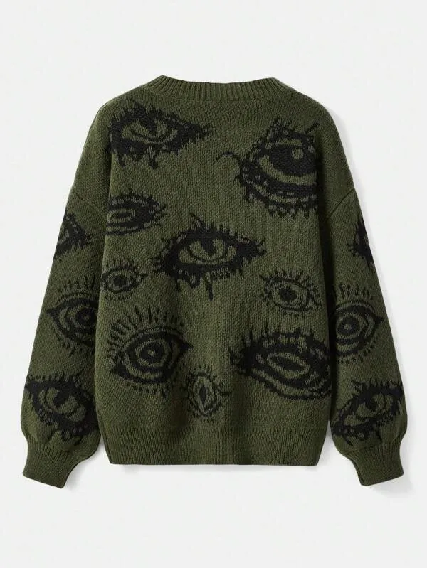 Traf Women's sweater eyes y2k new  pullovers Knit wear  Winter clothes women vintage Female clothing long sleeve tops Oversize