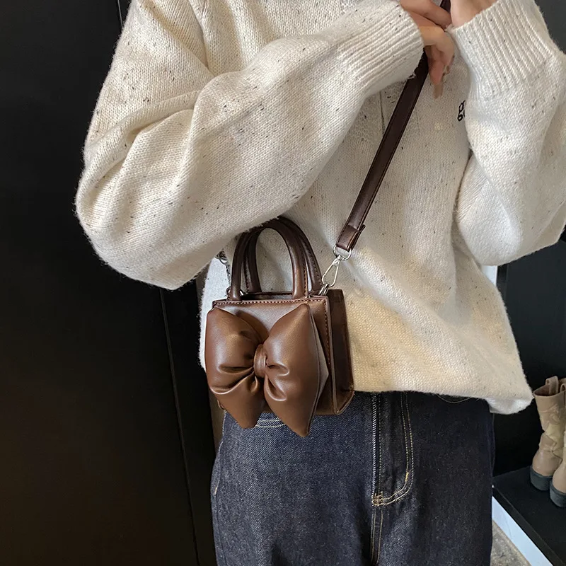 

2025 New Mini Design Pu Leather Shoulder Bag For Women Fashion Bow Lipstick Bag Summer Coin Purse Crossbody Travel Handbag