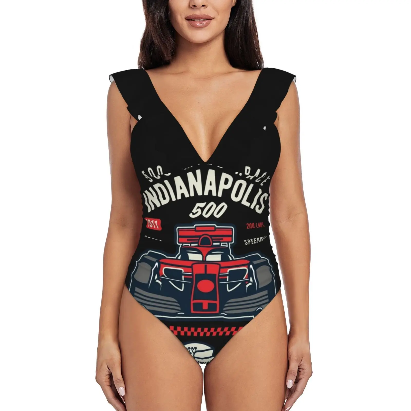 Indianapolis 500 Mile Race Ruffle One Piece Swimsuit Women Swimwear Push Up Monokini Sexy Print Bathing Suit Indianapolis Indy