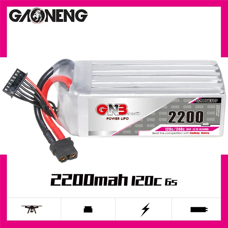 GNB 6S 22.2V 2200mAh 120C/240C Lipo Battery For FPV Drone Quadcopter Helicopter UAV RC Parts 22.2V Battery With XT60/T Plug