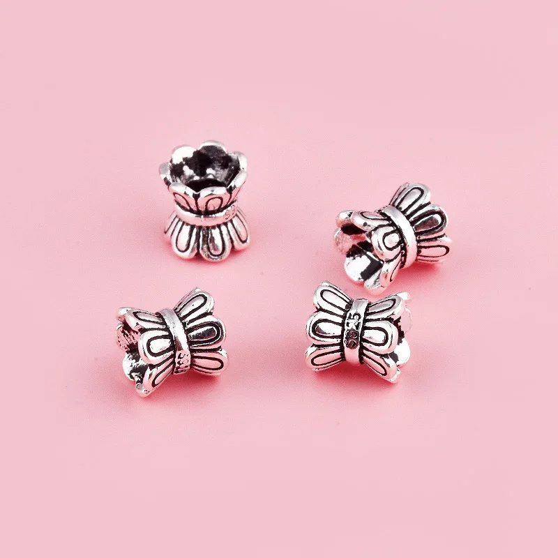

S925 sterling silver retro double-sided flower holder bead hat, DIY beaded material jewelry accessory