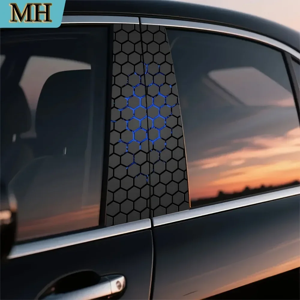 2 pieces sci-fi space-themed door post sticker vinyl B-pillar protective film hexagonal honeycomb pattern exterior accessories