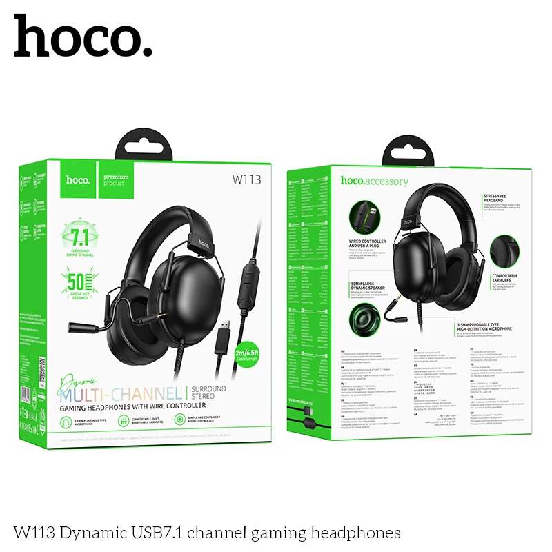 HOCO W113 Gaming Draadloze Hoofdtelefoon met Microfoon Bedraad 50 MM USB7.1 Kanaal Met Audiokabel Surround Sound Headsets Voor PC Computer