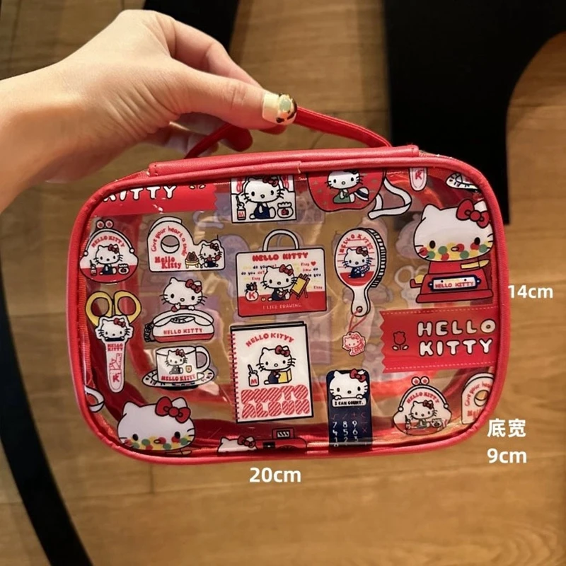 Hello Kitty Makeup Bag PVC Transparent Waterproof Kawaii Sanrio Portable Large-Capacity Skin Care Storage Bag Wash Tote Handbag