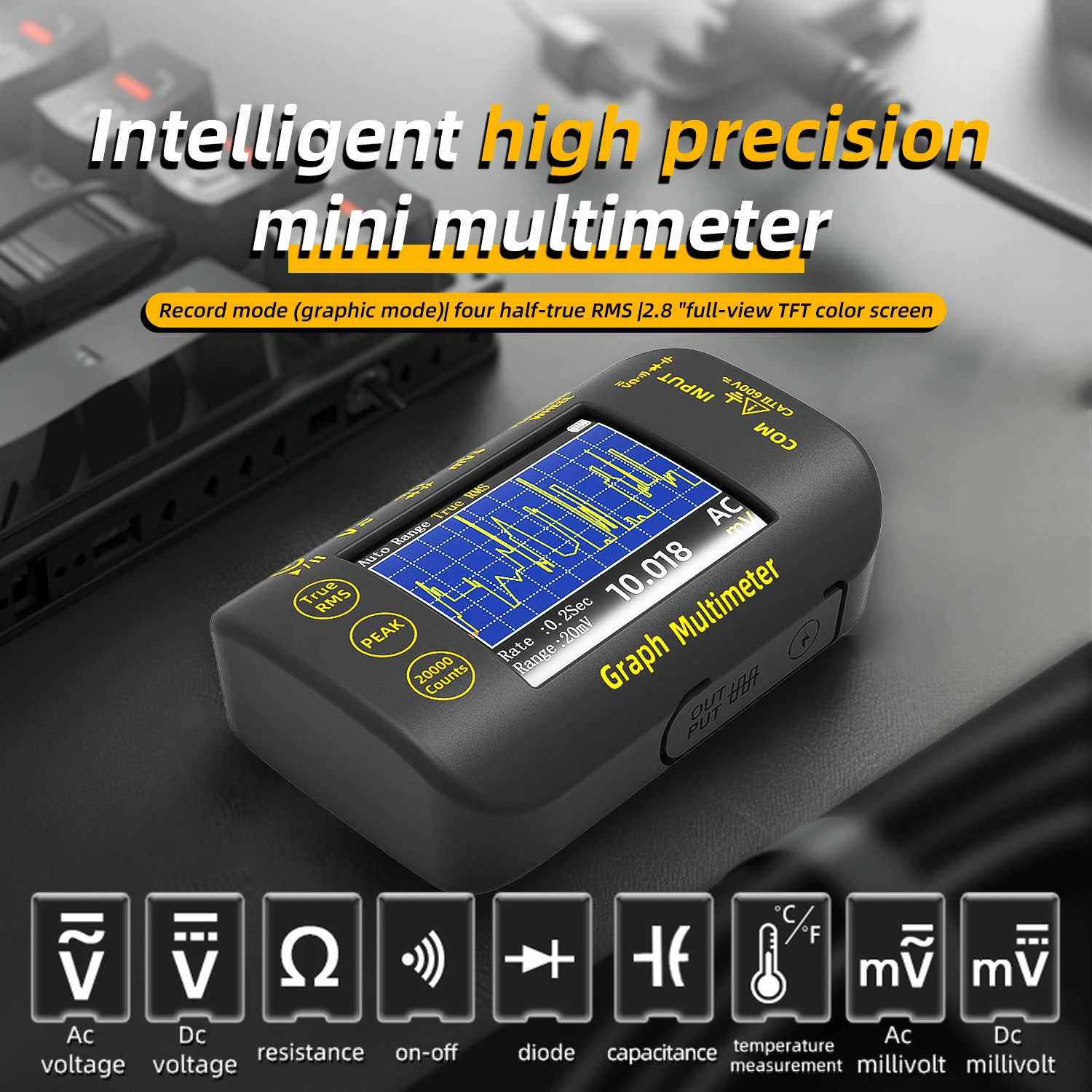 Intelligent Digital Multimeter 20000 Counts Voltage Real-Time Waveform Recording Temperature Test Lithium Battery Voltmeter