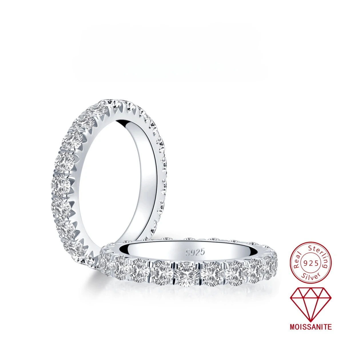 Carnica 4mm 0.3CT Stone Real Moissanite Ring for Women 100% S925 Sterling Silver Sparkling Wedding Band Jewelry GRA D Color Gift