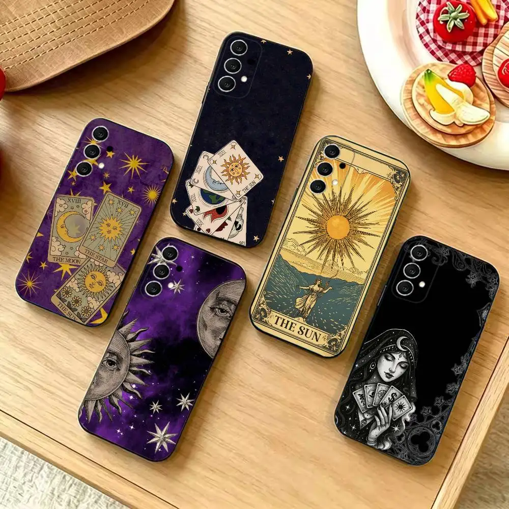 Tarot Cards Reading Art Fashion Black Silicone Protective Phone Cover, Suitable for Samsung S20-S26,Ultra,Plus,FE,Lite,5G