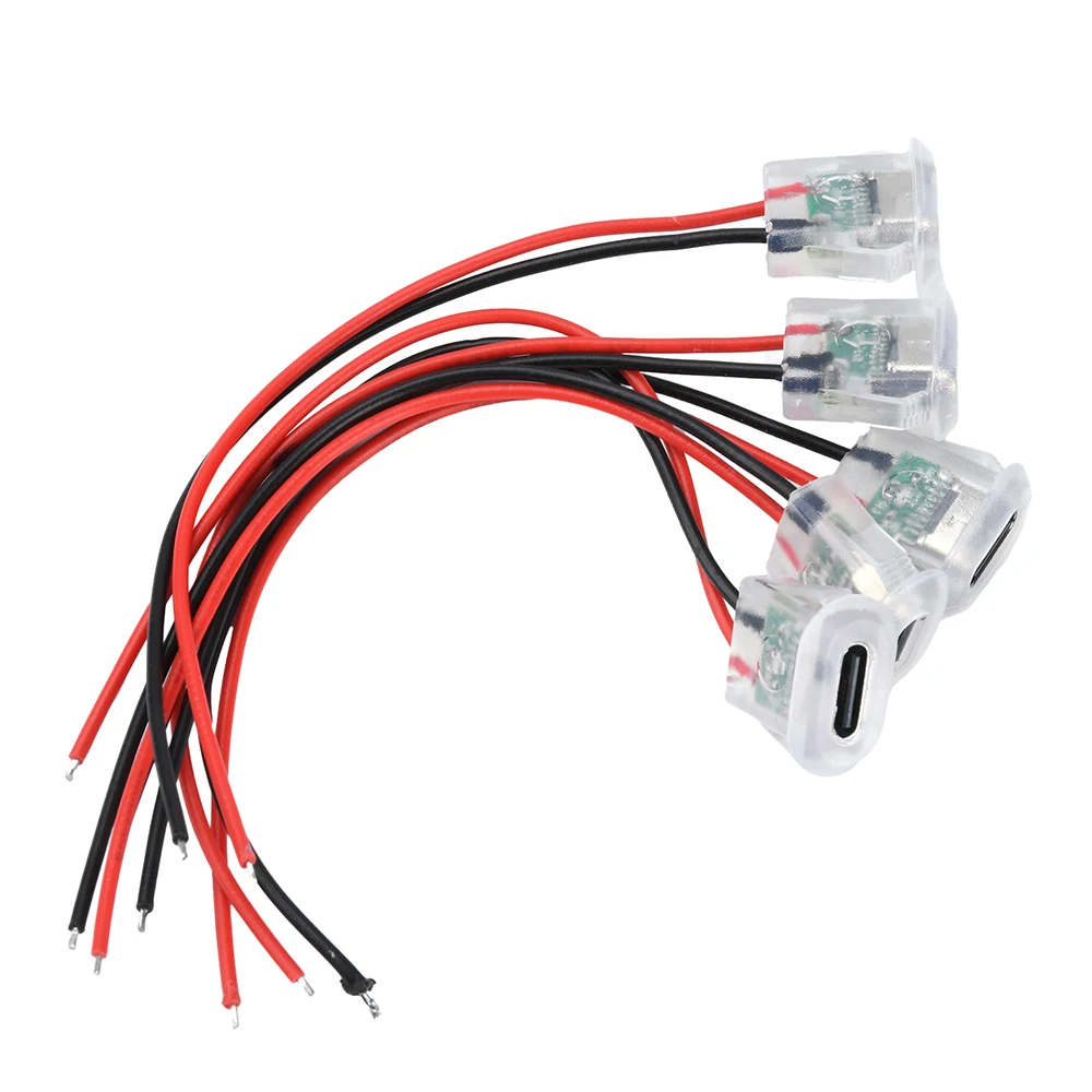 2-Pin USB Typ-C 5A Eingangs-Ladebuchse mit LED-Lichtplatte, wasserdichter USB-C Stromanschluss, 24AWG Anschlusskabel, weiblicher Stecker – Detail 4