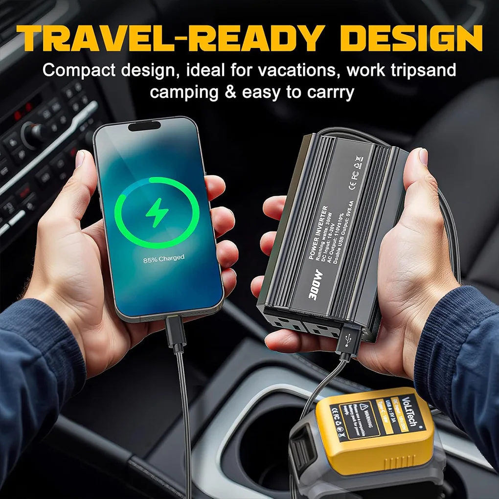 300W Car Power Inverter For Makita/Dewalt/Milwaukee 18V Li-ion Battery Outdoor Inverter for Light Vehicles Computer Laptop Phone