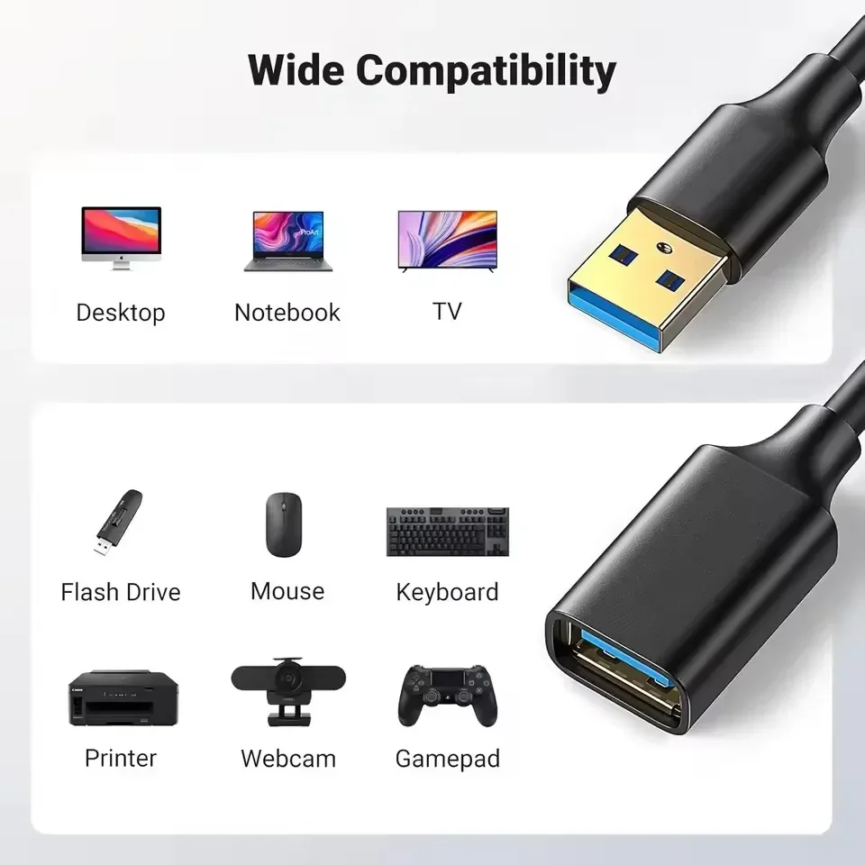 USB3.0 Extension Cable for Smart TV PS4 Xbox 1m 2m 3m Extender Cord Wire Super Speed Data Sync USB 3.0 2.0 Fast Transfer Cables image 6