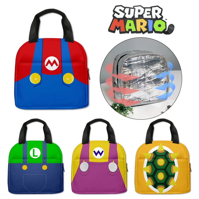 3D Super Mario Bros Lunch Bags Portable Thermal Insulation Lunch Box Storage Bag Anime Children School Lunch Box Picnic Tote Bag