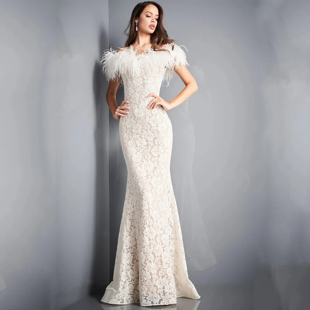 

Dream Elegant Weeding Dress Lace for Floor-Length Off the Shoulder Prom Dress Mermaid Tassel Vestidos De Fiesta Customized