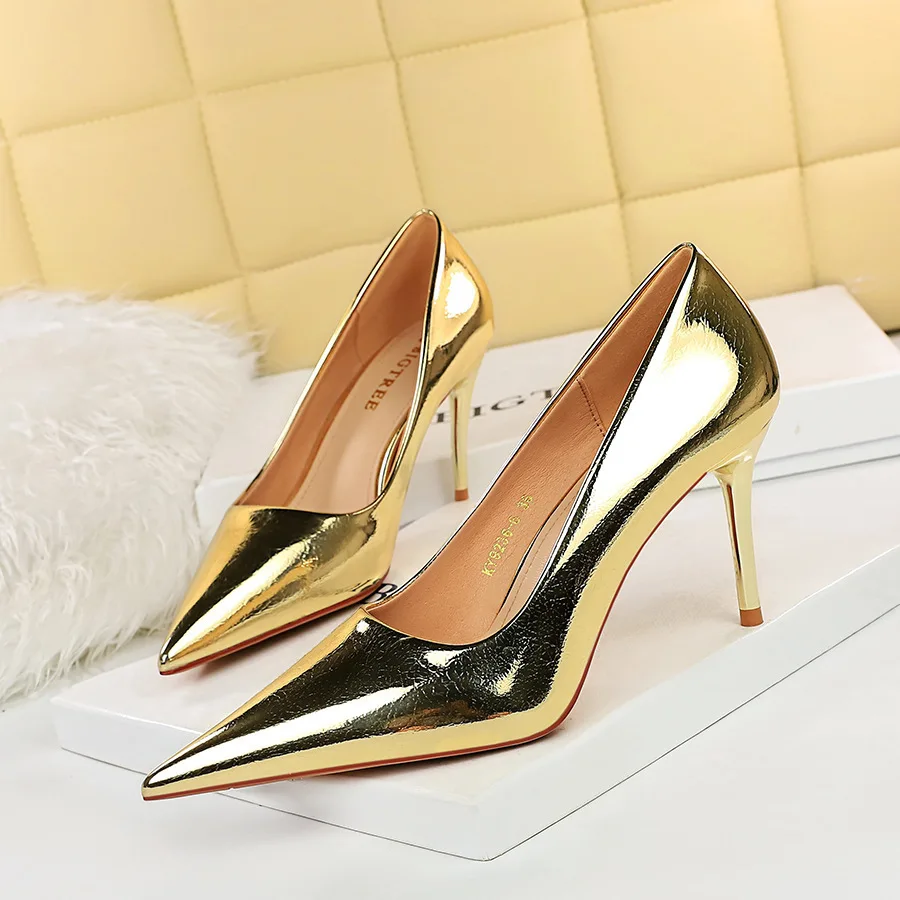 

Fashion Style Banquet High Heels Women's Metal Thin Heel Shallow Pointed Nightclub Sexy Single Shoes Women Pumps туфли женские