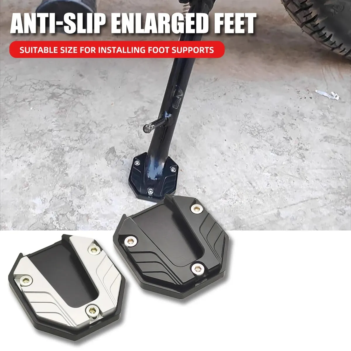 CNC Aluminum Alloy Motorcycle Bike Kickstand Extender Foot Side Support Enlarged Base Extension Foot Pad Stand Moto Accessories