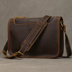 Vintage verrückte Pferde leder Herren Aktentaschen 9,7 Laptop tasche Büro taschen Männer decken Umhängetaschen Herren Leder Umhängetaschen