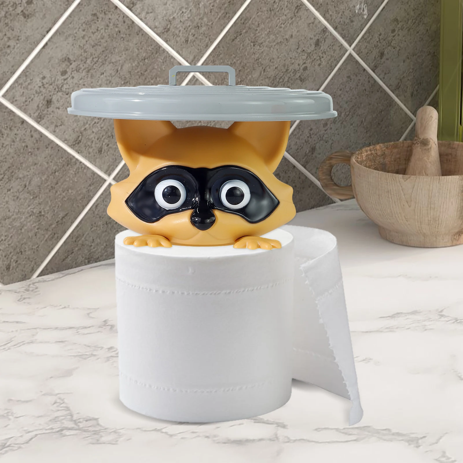 

Держатель для туалетной бумаги в виде енота с крышкой-урна для мусора, оригинальный держатель для туалетной бумаги для фермерского дома, гостиной, отеля, квартиры, автодома