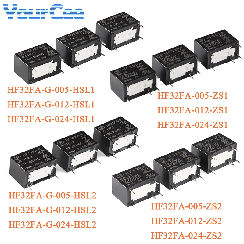 5pcs/1pc HF32FA HF32FA-G/005-HSL1 012-HSL1 024-HSL1 5V 12V 24V DC 4P Sensitivity Type Small Medium Power Relay HF32F HF32FV