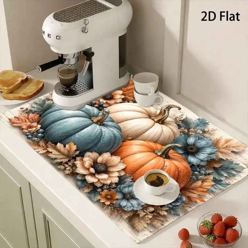 VIKAMA Fall Pumpkin Flower Stove Cover Mat Blue Orange Print Heat Resistant Cooktop Cover For Kitchen Thanksgiving Decor