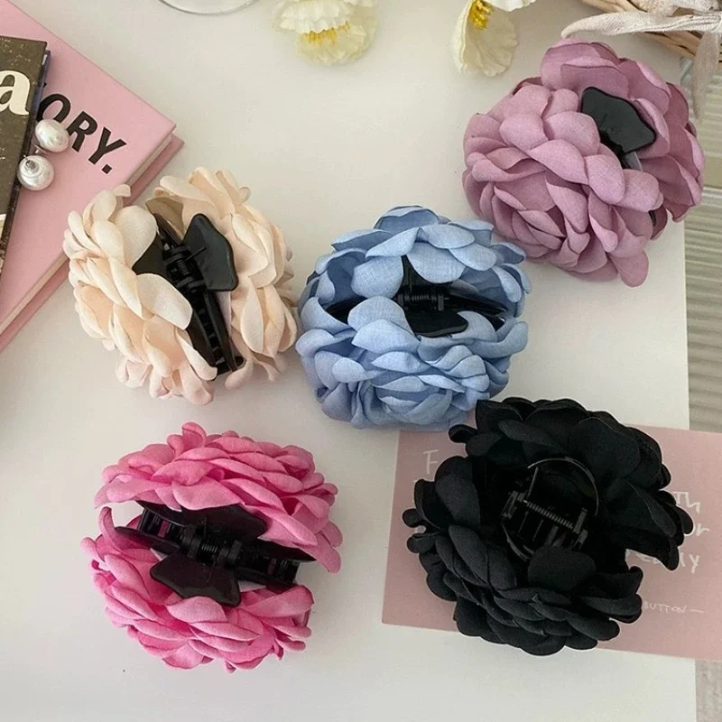 Big Rose Flower Hair Claw French Vintage Hairpin Ins Camellia Crab Backward Shark Hairpin Clip Fashion Women Headwear Accessorie