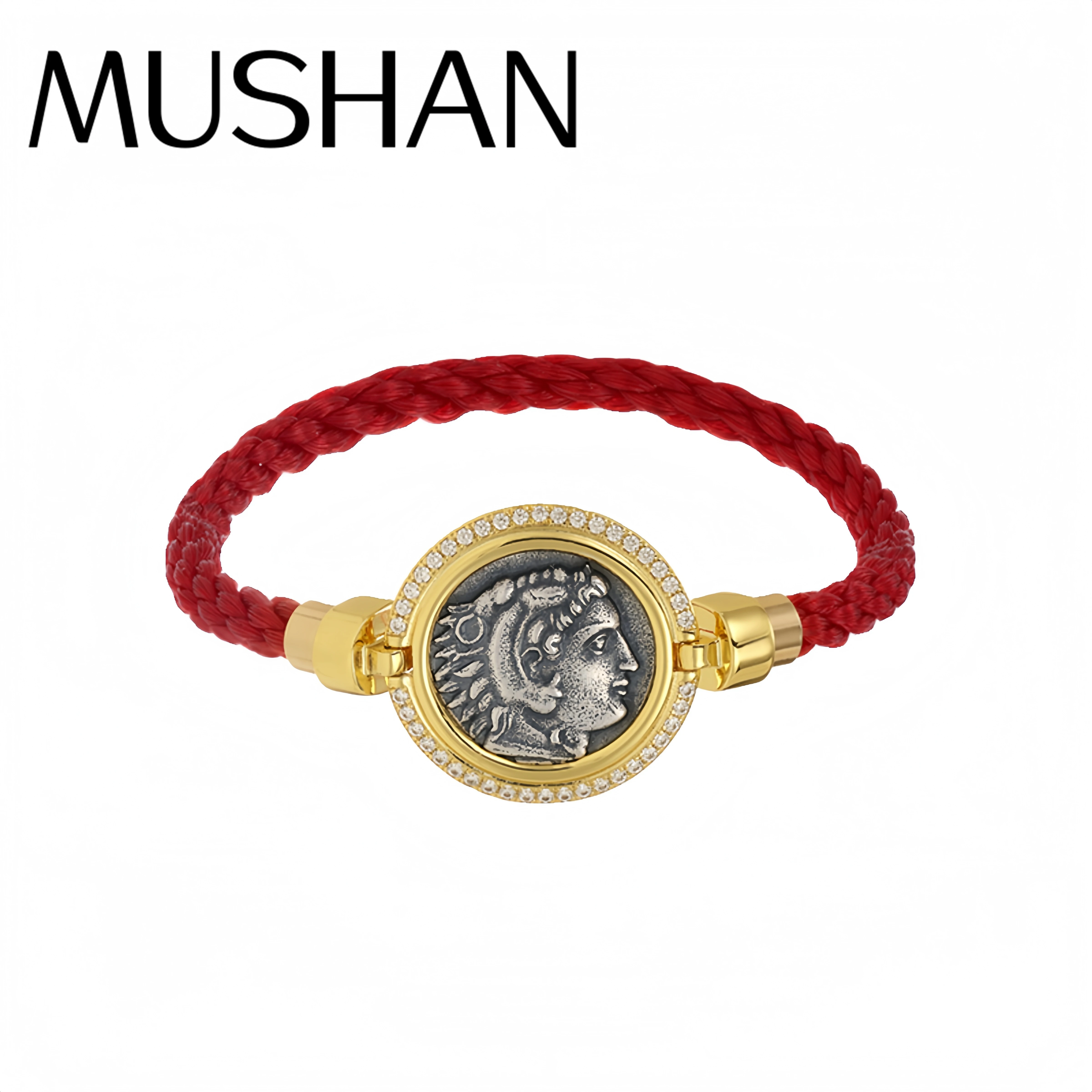 

Роскошный бренд Mushan, позолоченные 18 карат, античная монета, красная веревка, браслет из синей веревки, браслеты из стерлингового серебра 925 пробы, ювелирные изделия