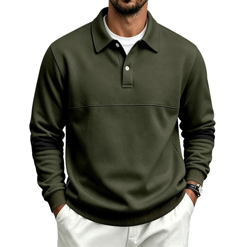 Men's Solid Color Long Sleeved Polo Shirt Spring and Autumn New Product Simple Exquisite Loose